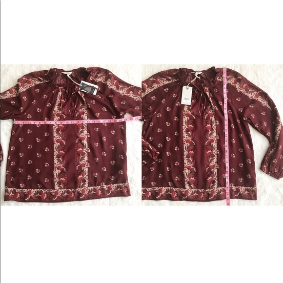 Lucky Brand | Floral Print Burgundy Peasant TopNWT - Picture 7 of 8